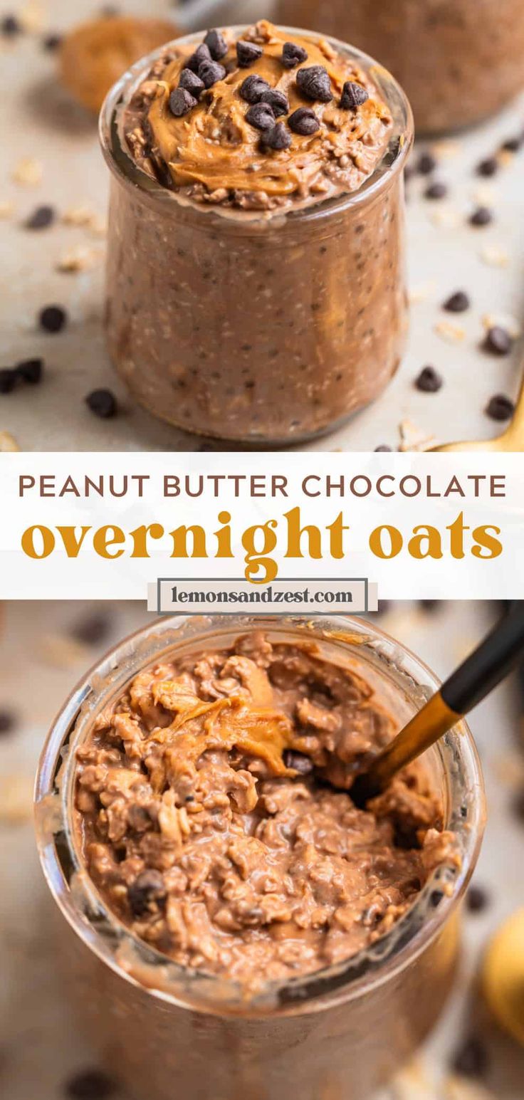 peanut butter chocolate overnight oats in a glass jar