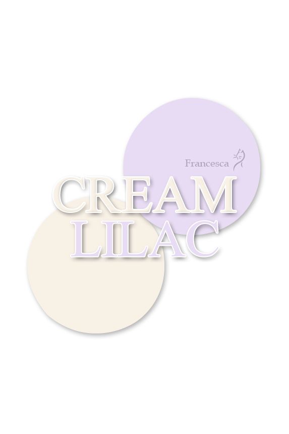 two circles with the words cream lilac in white and light purple, on top of each