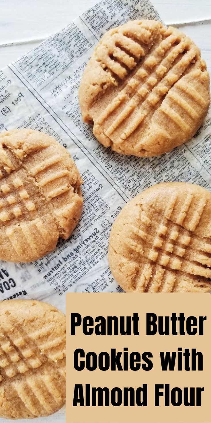 peanut butter cookies with almond flour on top and the words, peanut butter cookies with almond flour