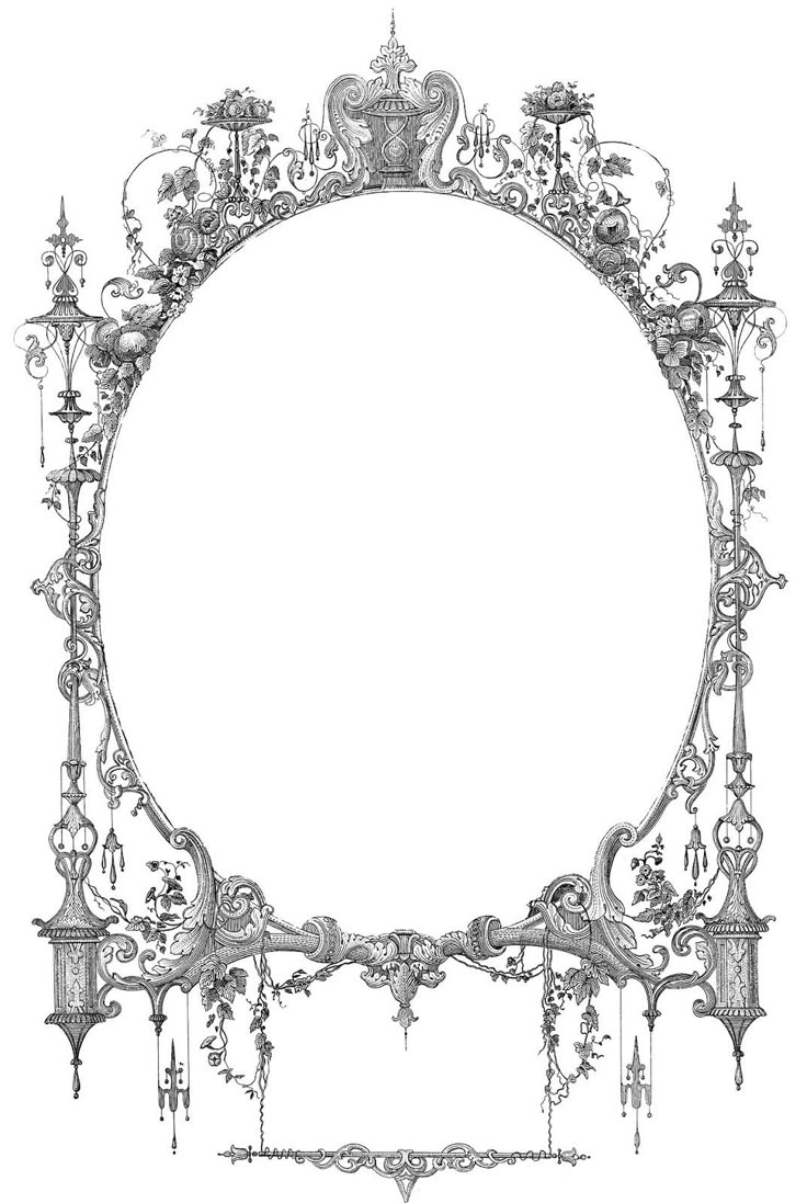 an ornate frame is shown in black and white