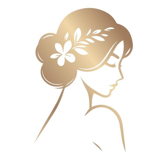 a woman's profile with a flower in her hair, on a white background