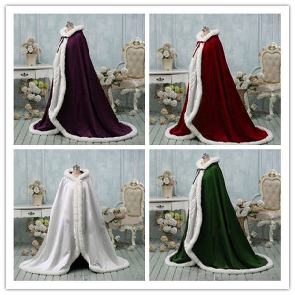 four different color dresses with fur on them