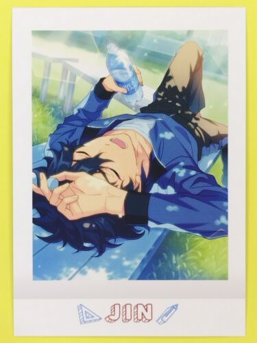 an anime character laying on the ground with his head in his hands and eyes closed