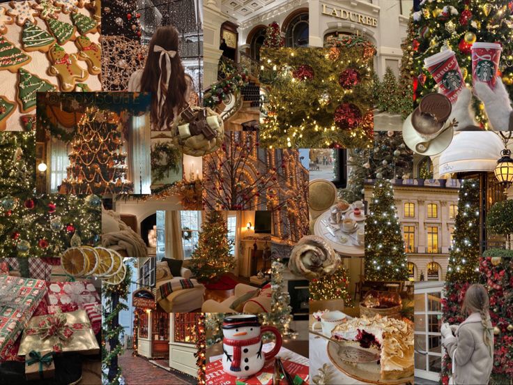 a collage of christmas decorations and gifts