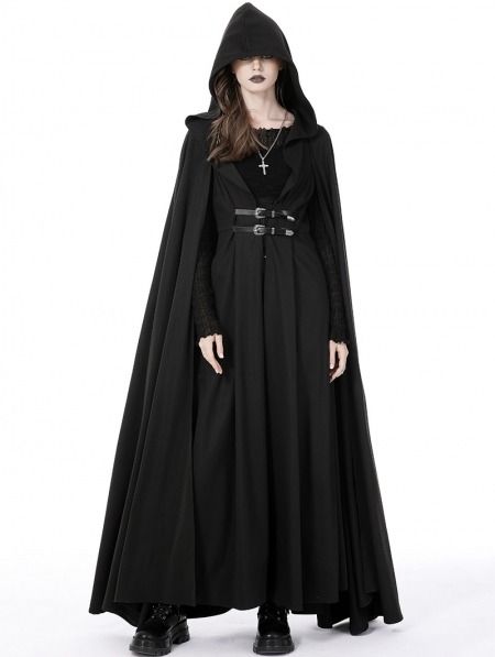 Black Gothic Punk Warrior Hooded Long Cape Coat for Women - Devilnight.co.uk Victorian Wedding Dress Corset, Gothic Cloak, Ball Gowns Victorian, Steampunk Skirts, Black Cape Coat, Gothic Prom Dress, Victorian Ball Gowns, Long Cape Coat, Victorian Skirt