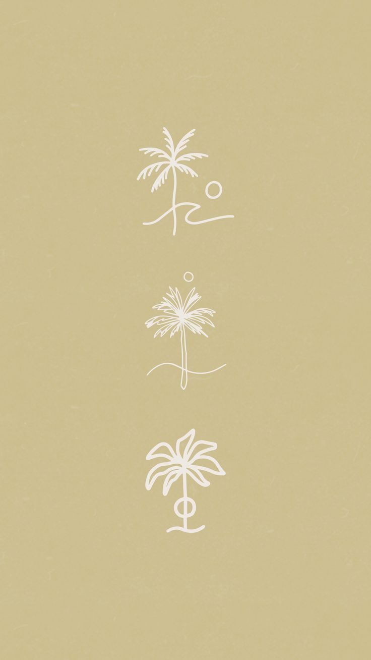 the four palm trees are drawn in white ink on a beige background, and there is no image to describe