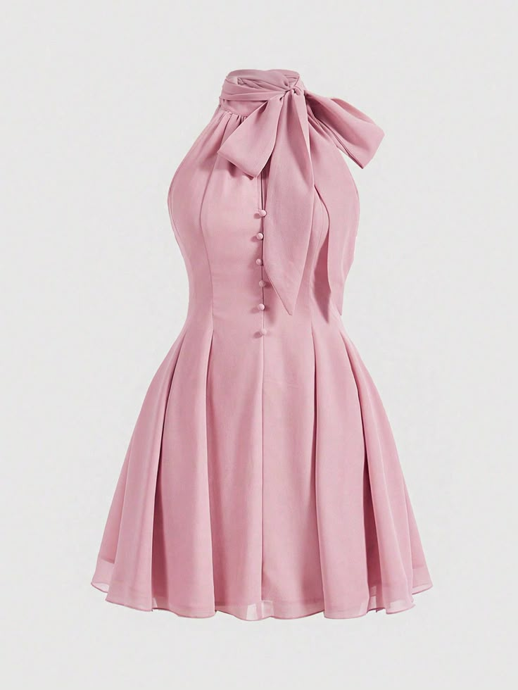 Pink Ribbon Bow Loose Pleated Flared Plus Size Women's Sleeveless Dress With Umbrella Skirt Pink Elegant  Sleeveless Woven Fabric Plain A Line Non-Stretch  Women Plus Clothing, size features are:Bust: ,Length: ,Sleeve Length: Umbrella Skirt, Pink Outfit, Ribbon Bow, Pink Ribbon, Fall Dresses, Fashion Online Shop, Pretty Dresses, Stylish Women, Pretty Outfits