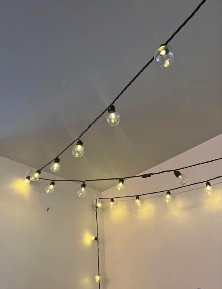 a room with some lights hanging from the ceiling