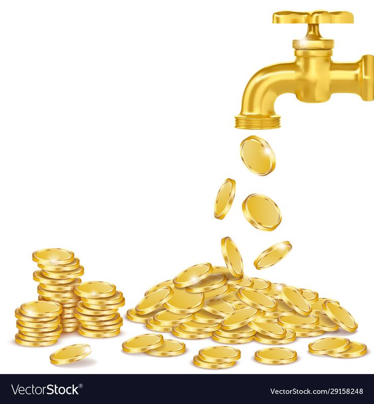 gold coins falling out of a faucet