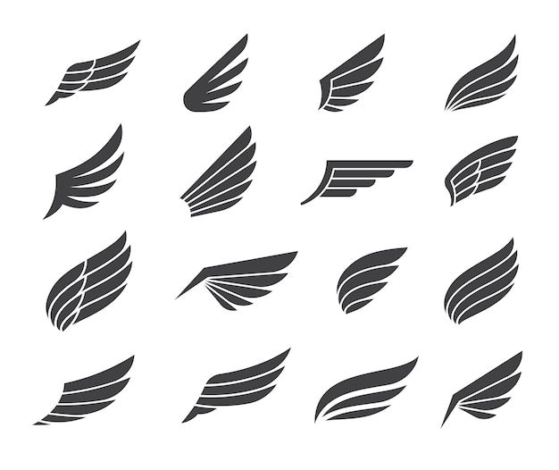 black and white wings icon set