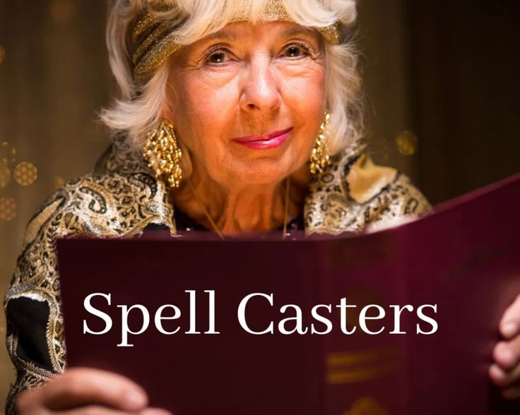 an older woman reading a book with the words spell casteers above her head and smiling at the camera