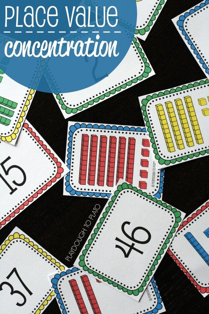 the place value concentration game is shown with numbers and colors on it's cards