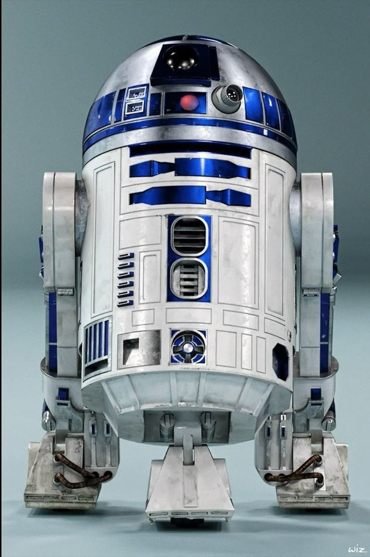 a star wars r2d2 robot is shown in front of a gray background