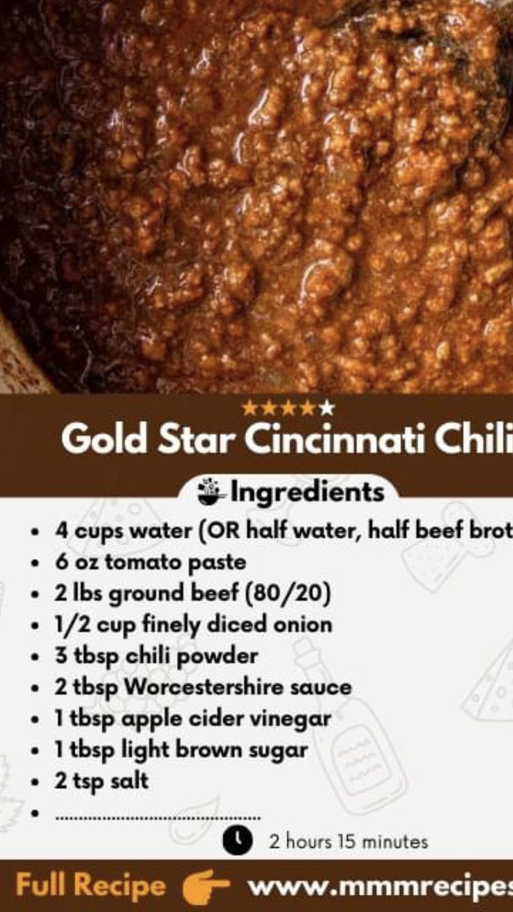 the recipe for chili star cinnamon chili is shown