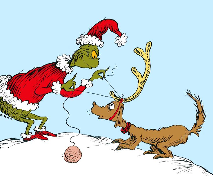 the grinch is trying to pull his dog out of the snow