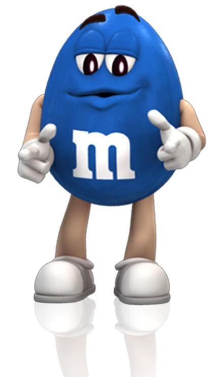 a blue ball with the letter m on it's face and hands in front of its