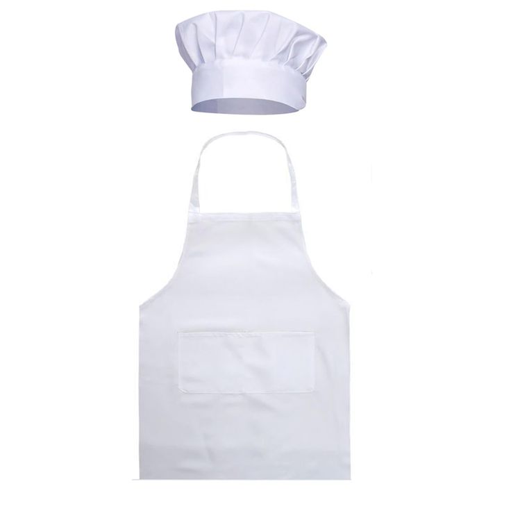 a chef's hat on top of a white apron