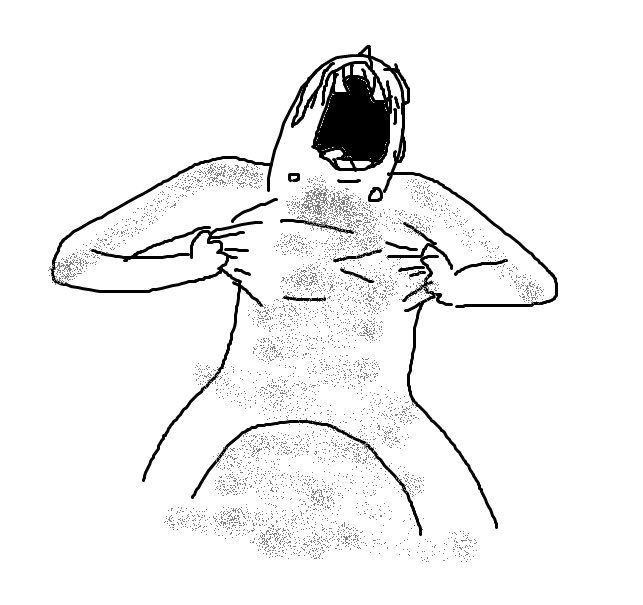 a drawing of a woman with her back turned to the side, holding her hands on her hips