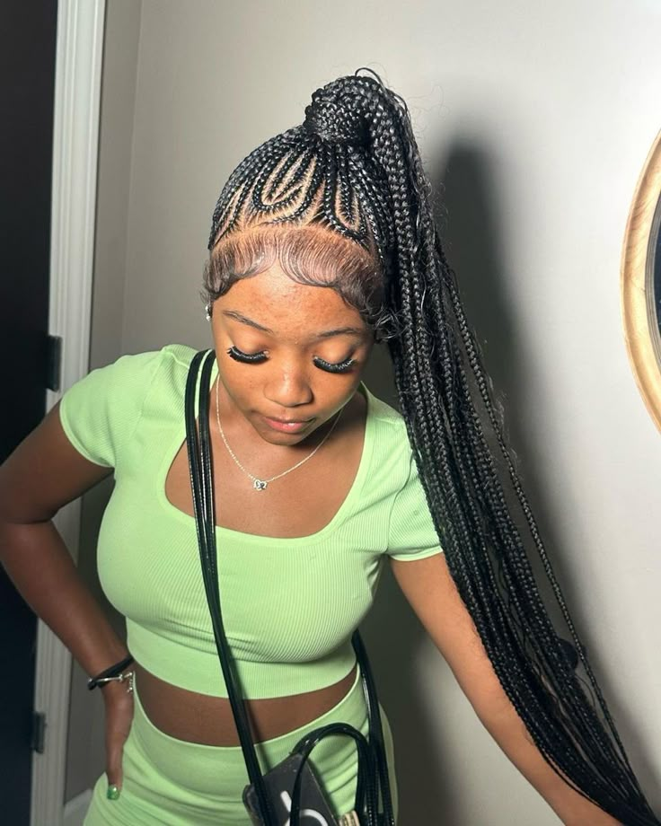 Freestyle Braided Ponytail, Feed Ins Braids, Braids Edges, Cute Ponytail Styles, Feed In Braids Ponytail, Feed In Ponytail, Feed Ins, Back To School Hair, Hair Facts