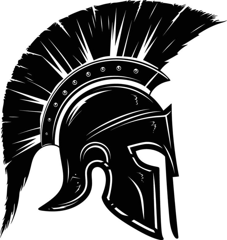 a black and white drawing of a spartan helmet