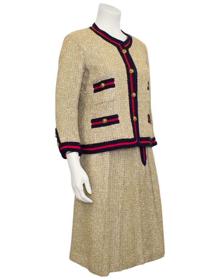 1961 Iconic Skirt Suit – Vintage Couture Tweed Skirt Suit, Navy Crochet, Crochet Border, Chanel Couture, Couture Outfits, Raspberry Red, Chanel Haute Couture, Holt Renfrew, Vintage Couture