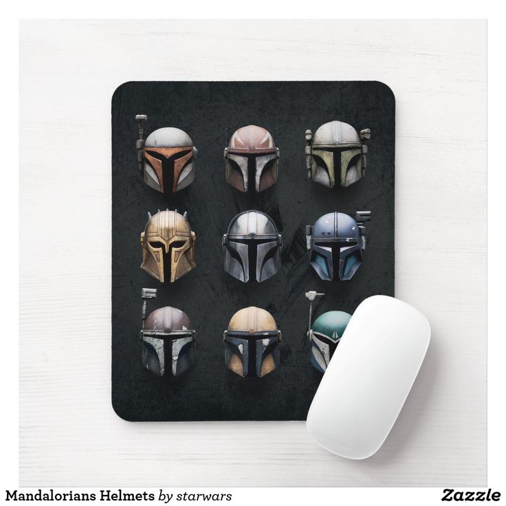 the star wars mouse pad has six different helmets on it