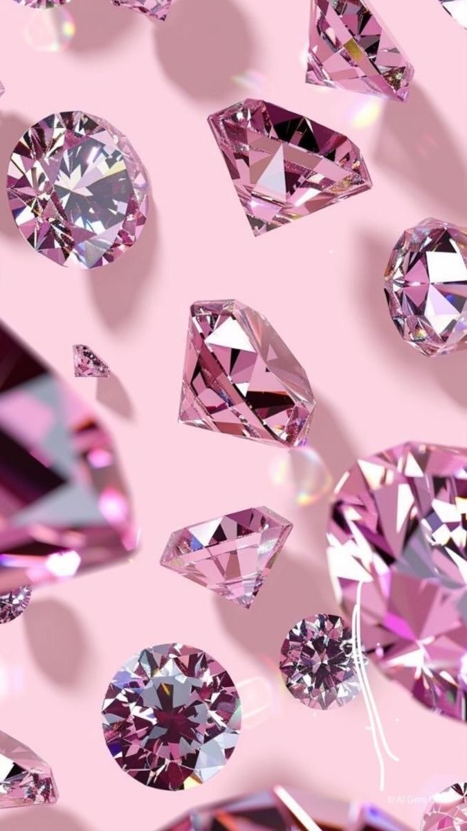 many different colored diamonds on a pink background