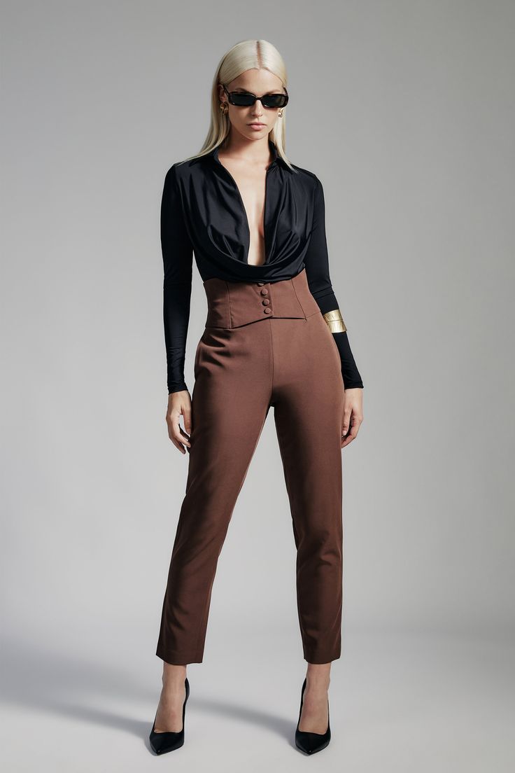 A wardrobe icon with modern intentions. The Corset Pant is made from a chocolate-brown fabrication. Offering a fitted, full-length leg with a slight flare at the hemline and a corset-style waistband, this pant is designed to enliven your closet essentials. Pair with a party top and heels for nights out and late-hour drinks.SIZING: True to size. AU: Model wears a size 8 / US: Model wears a size 4.FABRICATION: Main: 100% polyester - Full length - Slim leg - Flared hem Corsets Fashion, Corset Pants, Mum Jeans, Trendy Outfit Ideas, Day To Night Dresses, White Cocktail Dress, Fall Outfit Ideas, Essential Dress, Bodysuit Fashion