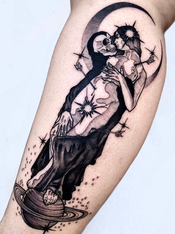 a couple hugging on the moon with stars around them