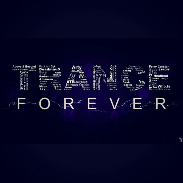 the word trance forever written in different languages on a dark background with lightning and stars