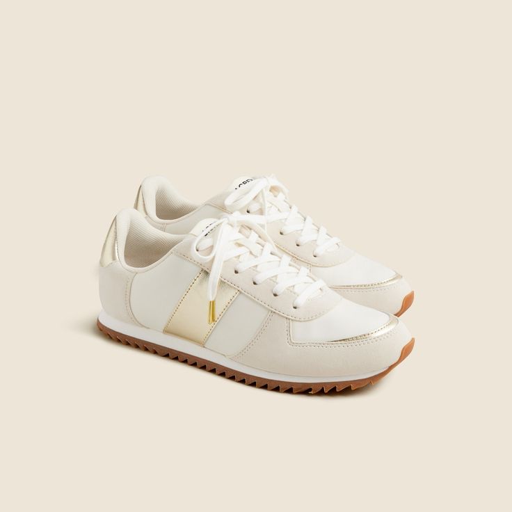 J.Crew trainers in metallic colorblock Sporty Metallic Sneakers With Translucent Outsole, Sporty Metallic Sneakers, Metallic Low-top Sneakers With Perforated Toe Box, Metallic Sporty Sneakers For Jogging, Sporty Metallic Sneakers For Jogging, Sporty Metallic Lace-up Sneakers, Gold Low-top Modern Sneakers, Metallic Lace-up Sporty Sneakers, Gold Modern Low-top Sneakers