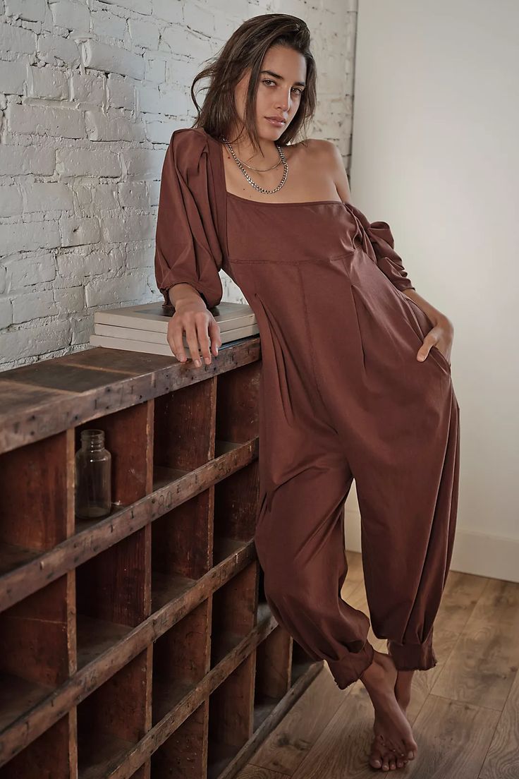 Lotta Love Romper | Free People Free People Jumpsuit, Free People Romper, Pleated Jumpsuit, Romper Outfit, Brown Butter, Free People Pants, Womens Loungewear, Wide Leg Jumpsuit, Soft Style