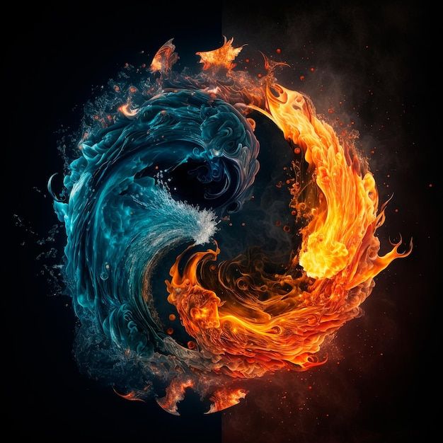 fire and water swirl in the shape of a crescent