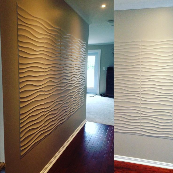 two pictures side by side, one with wavy lines on the wall