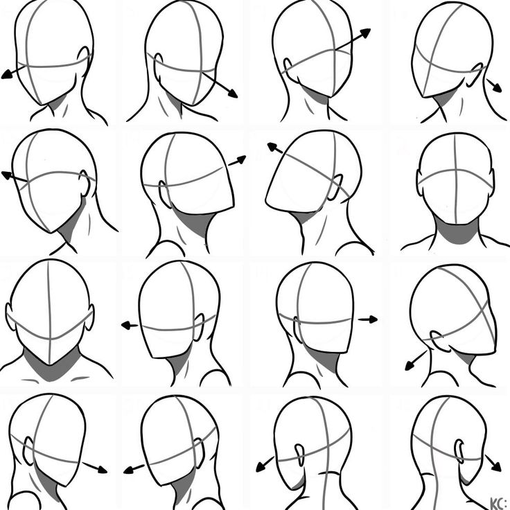 Head Reference Angles Head Directions Drawing, Turned Head Drawing Reference, Face Direction Drawing, Anime Eyes Different Angles, Oblique From Behind Head Drawing, Eye Drawing Profile, Anime Head Angles Reference, Face Direction Reference, Eye Direction Reference