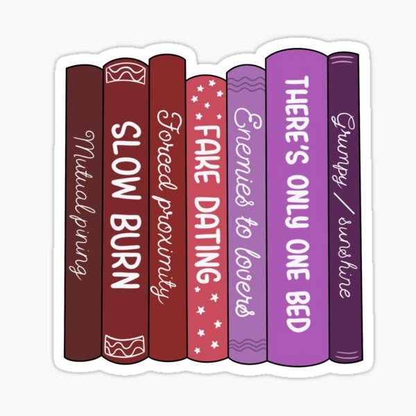 a row of books with the words slow burn on them sticker in purple and red