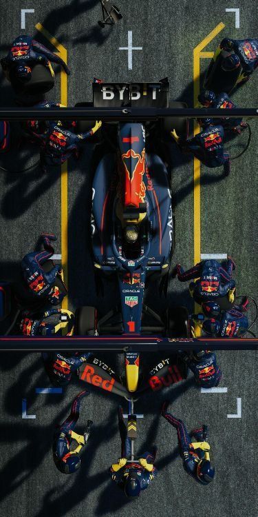 the red bull racing car is seen from above