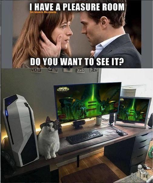 two pictures one with a cat and the other with a computer on it's desk