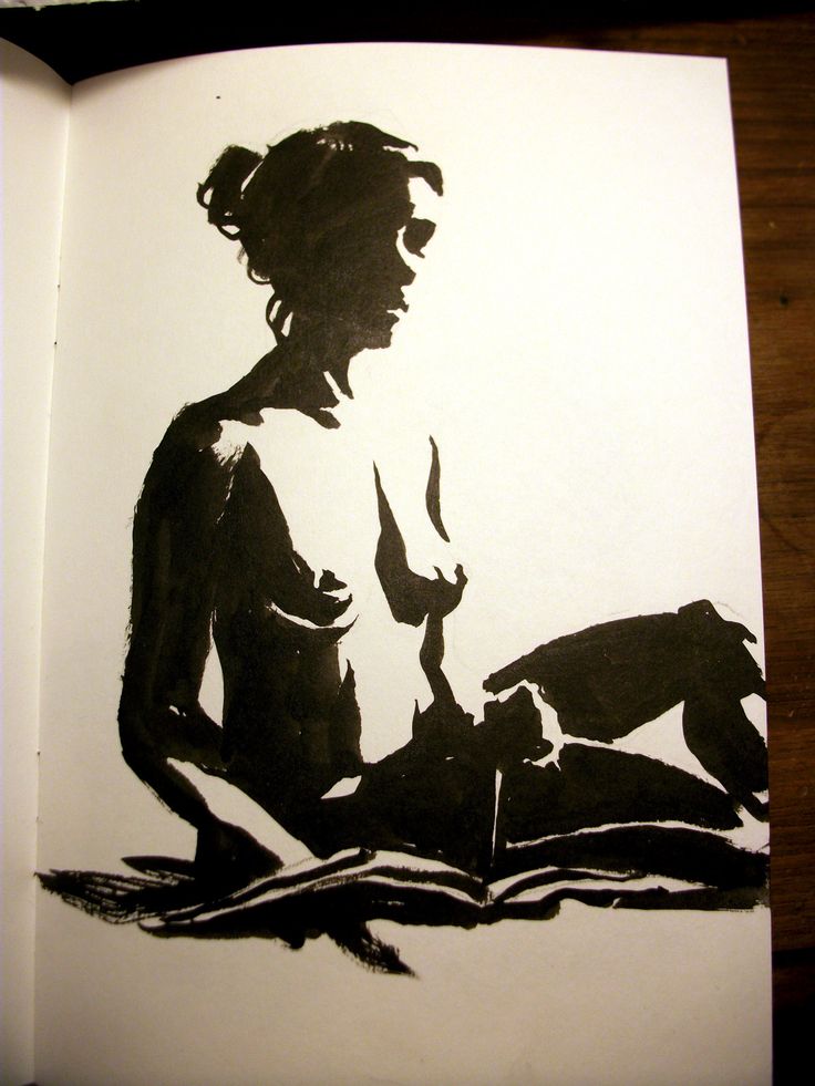 a drawing of a woman reading a book