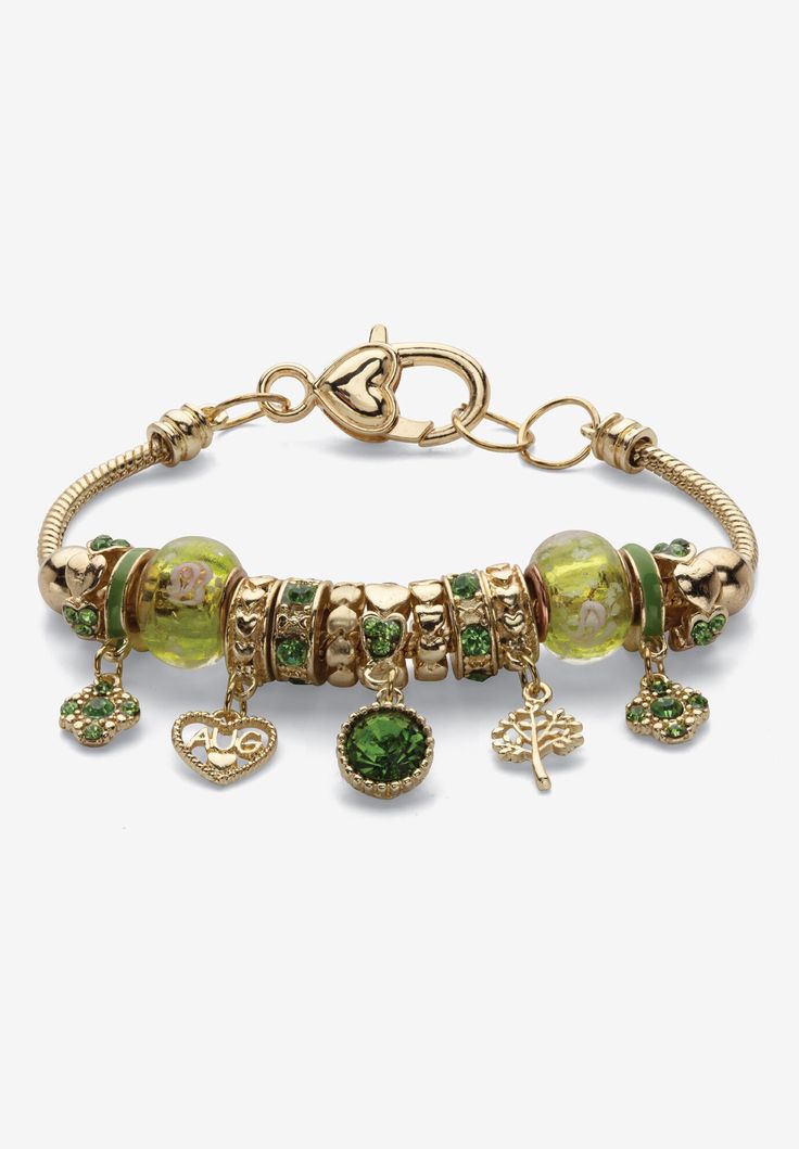 In a contemporary tapestry of colors and charms, this designer-inspired Bali-style birthstone beaded charm bracelet makes a stylish statement. No need to build a bracelet bead-by-bead... This wrist wrap comes completely full with a colorful array of beads, charms and spacers in the birthstone color of your choosing. Adjustable 8" length. Goldtone. Secured with a lobster clasp. Birthstones are simulated gemstones.Main Stone: 1 Round Faceted Cut Blue Crystal, 8.5 mm x 8.5 mm2 Round Faceted Cut Blu Crystal Charm Bracelet, Beaded Crystal Bracelets, Jewelry Tour, Charm Bracelet Ideas, Jewellery Organization, Rich Jewelry, Birthday Charm Bracelet, Contemporary Tapestry, Cool Bracelets