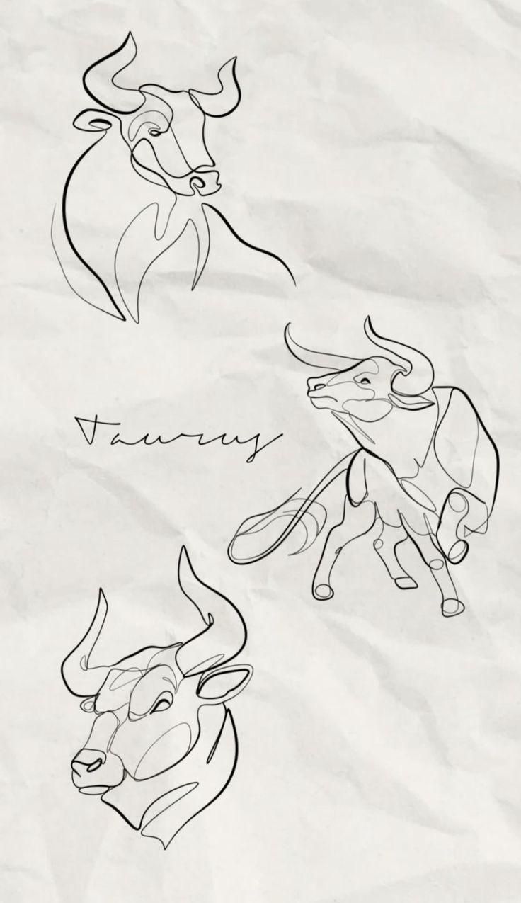 three drawings of bulls on paper with the words happy new year