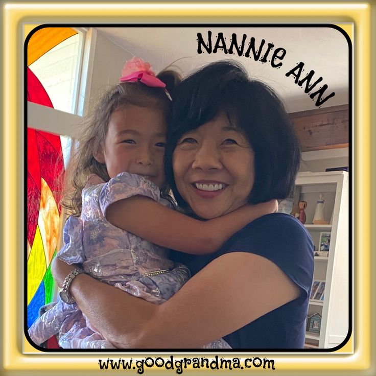 a woman holding a child in her arms with the words nannie ann on it