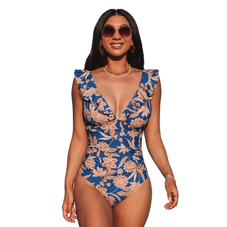 Look and feel great at the pool or beach in this Women's CUPSHE Floral Tummy Control Ruffled One-Piece Swimsuit.Click on this WOMEN'S GUIDE to find the perfect fit and more! Look and feel great at the pool or beach in this Women's CUPSHE Floral Tummy Control Ruffled One-Piece Swimsuit.Click on this WOMEN'S GUIDE to find the perfect fit and more! FEATURES Plunge V-neck Ruffled neckline Moderate coverage Removable cups Tummy control Back tie closure Lined gussetFABRIC & CARE Nylon, spandex Lining: Swimsuit For Big Tummy, Underwire Swimsuit, Cupshe Swimsuits, Ruffled Neckline, Women's Cover Up, Plus Size Swimsuits, Plus Size Swimwear, Blue Gender, The Pool