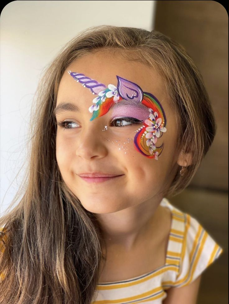 Face Paint Unicorn, Face Paint Ideas For Kids, Horse Face Paint, Paint Ideas For Kids, Simple Face Paint, Art Eye Makeup, Unicorn Face Paint, Face Painting Unicorn, Eye Face Painting