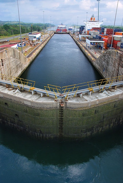 a large body of water next to a lock