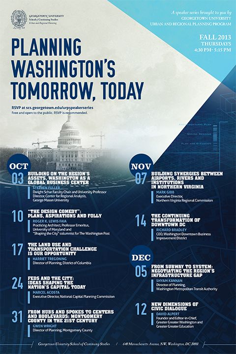 a poster with the words planning washington's tomorrow today in blue and white on it