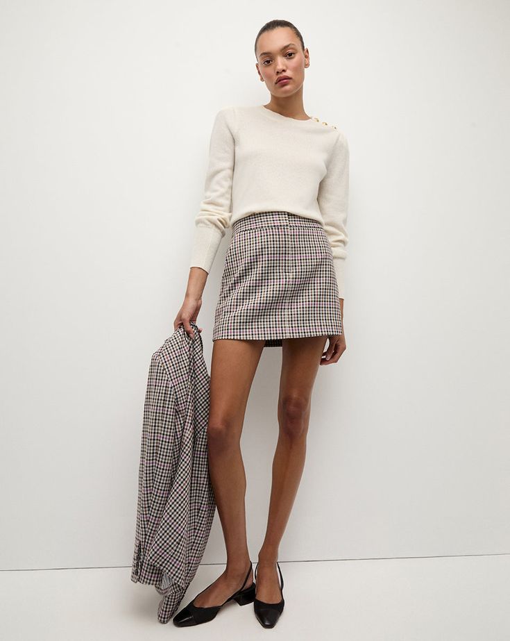 A feminine take on classic plaids. The Elara plaid mini skirt is defined by a colorful check pattern with touches of pink and red. Finished with side slip pockets, this streamlined silhouette pairs back to the coordinating Katie dickey jacket for a memorable matching-set moment.64% Polyester, 34% Viscose, 2% ElastaneLining: 100% PolyesterMade in USADry clean onlyStyle #2408PL7030502 Fitted Plaid Mini Skirt For Work, Plaid Mini Skirt With Lining For Work, Plaid Mini Skirt For Work, Plaid Lined Mini Skirt For Work, Jumpsuit And Blazer, Plaid Mini Skirt, Plaid Skirt, Clothing Essentials, Pink And Red