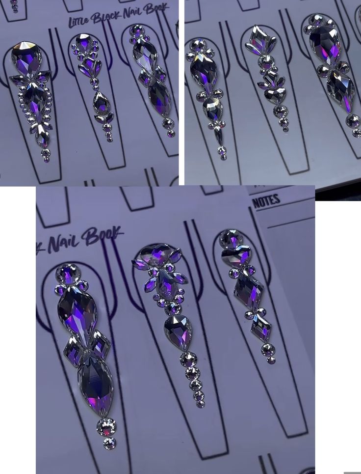 Gem Stone Nail Designs, Nail Bling Placement, Big Gem Nails, Rhinestone Art Nails, Rhinestone Nail Placement Ideas, Nail Diamond Placement Ideas, Gem Patterns Nails, Gem Designs On Nails, Nails Strass Design