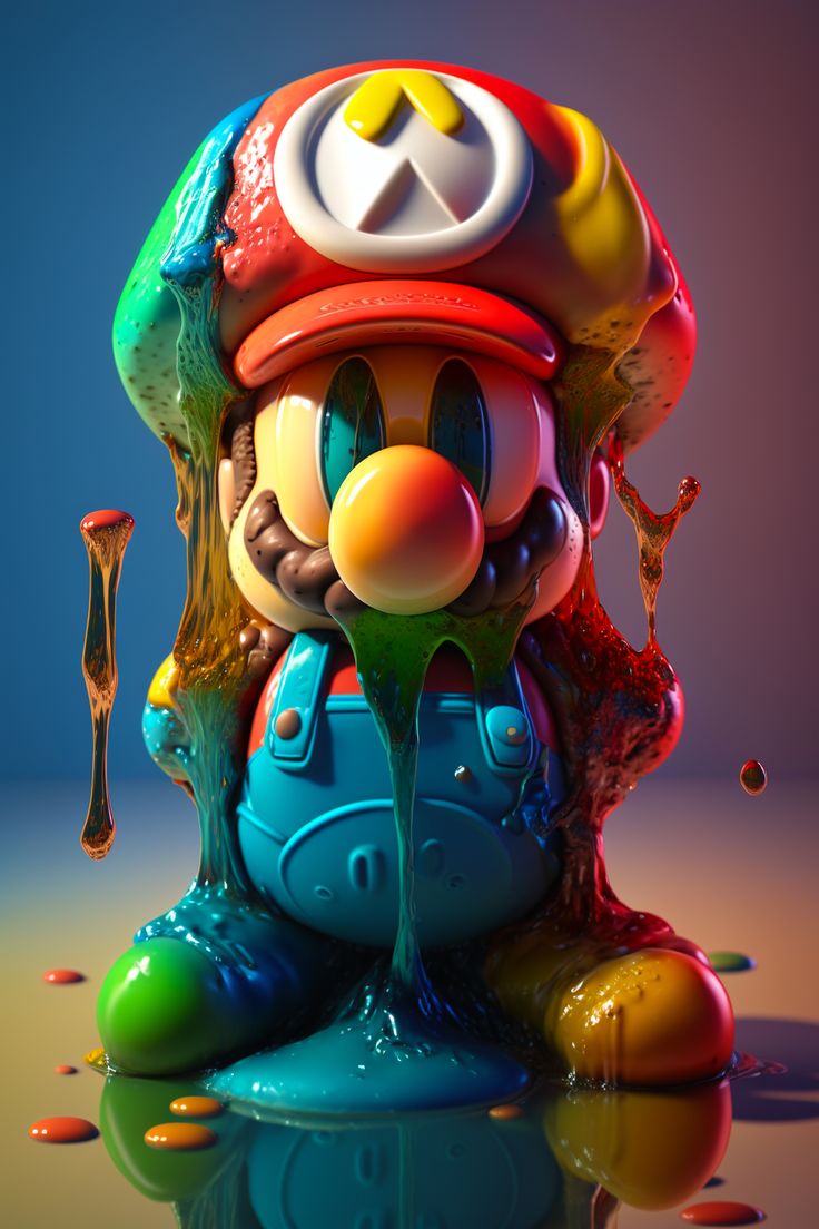 an image of a cartoon character that is dripping paint on his face and body,