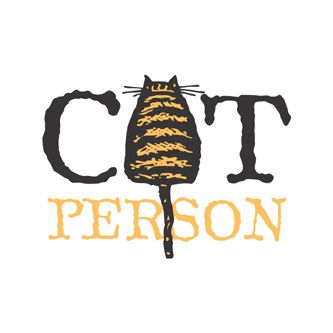 a black and yellow cat with the words cat person on it